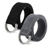 SKHAOVS 2 Pezzi Intrecciato Tela Cintura, Cintura Uomo Anelli, Doppia D Anello Fibbia Cintura, Cintura Regolabile Casual, Cintura Senza Fori Adatta, Cintura da Lavoro, 3.8 x 130 cm