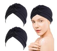 SKHAOVS 2 Pezzi Nero Donne Hijab Undercap Musulmano Sotto Hijab Headscarf for Women Hair Loss,Cappello in Cotone Elasticizzato Turbante per Capelli per l'abbigliamento Quotidiano(Nero)