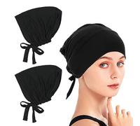SKHAOVS 2 Pezzi Nero Turbant Hijab Donna Traspirante Regolabile Musulmano Tinta Unita Fazzoletti da Testa Berretto da Notte