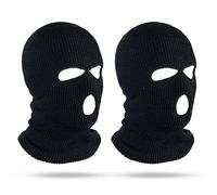 SKHAOVS 2 Pezzi Passamontagna, Nero Skimask per Uomo e Donna, Invernale Caldo Passamontagna Balaclava con 3 Fori, Elastico Maschera da Sci, Taglia Unica,per attività all'aperto Sci Running (Nero)
