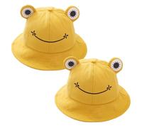 SKHAOVS 2 Pezzi Rana Cappello Pescatore,Bucket Hat da Sole a Tesa Larga,Cappello da Pesca, cappello da Pescatore Pieghevole per uomo e Donna Escursionismo Pesca Caccia Vacanze Campeggio(Giallo)