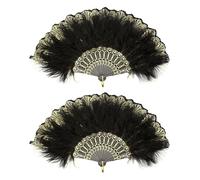 SKHAOVS 2 Pezzi Ventaglio di Piume di Marabù degli Anni '20, Vintage Ventaglio a Mano, Ventaglio Matrimonio, Decorazioni Sposa, per Costume da Matrimonio Vintage Gatsby Party Dance Fan