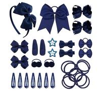 SKHAOVS 33 Pezzi Blu Tiny Hair Bows Clips Grosgrain Ribbon Bows Barrette per capelli Mollette per Capelli Bambina Fermagli Capelli Clip Dolci Elastici Ragazze Bambini Neonati(Blu)
