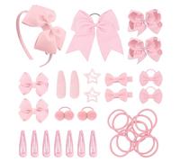 SKHAOVS 33 Pezzi Tiny Hair Bows Clips Grosgrain Ribbon Bows Barrette per capelli Mollette per Capelli Accessori per capelli elastica titolare coda di cavallo fascia per capelli ragazze(Rosa)
