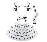 SKHAOVS 4 Pezzi Costumi da Mucca per Bambini Travestimento Mucca Costumi da Animali, Copricapo,Coda, Fiocco e Tutù, per Feste a Tema Carnevale Cosplay Halloween Feste in Maschera (Bianco)