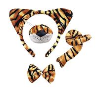 SKHAOVS 4 Pezzi Costumi da Tigre Set Set di Orecchie,Coda,Naso e Papillon da Tigre,Set di Costumi da Animale,per Bambini Adulti Festa di Carnevale Travestimento Halloween (4 Pezzi)