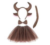 SKHAOVS 4 Pezzi Costumi da Toro per Ragazzo e Ragazza, Travestimento Mucca Costumi da Animali, Copricapo,Coda, Fiocco,Tutu, per Feste a Tema Carnevale Cosplay Halloween Feste in Maschera (Marrone)
