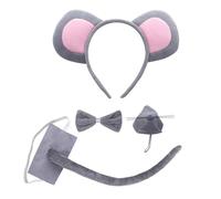 SKHAOVS 4 Pezzi Set Costumi da Animali,Set Costumi da Topo,Orecchie da Topo Fascia per Naso,Papillon Grigio e Coda in Feltro,per Bambini Adulti Festa di Compleanno Capodanno Halloween(Grigio)