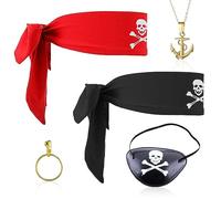 SKHAOVS 5 Pezzi Accessori Costume da Pirata, Bandana da Pirata, Benda sull'Occhio da Pirata, Pirata Collana, Orecchini a Cerchio, Halloween Carnevale Feste Pirata Cosplay per Adulti Bambini (5 Pezzi)