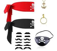 SKHAOVS 6 Pezzi Set di accessori per costume da pirata, Accessori Costume Pirata, collana pirata e capitano dei pirati, Orecchino, Carnevale, Feste a Tema, Halloween (6 Pezzi)