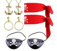 SKHAOVS 8 Pezzi Accessori per Costumi da Pirata, Set di Travestimenti da Capitano dei Pirati, Bandana Pirata, Pirata Collana, enda sull'Occhio da Pirata, per Halloween e Festa a Tema Pirata