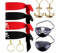 SKHAOVS - Costume da capitano pirata, 10 pezzi, accessori tra cui bandana e toppe per gli occhi, per feste di Halloween