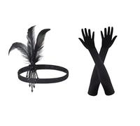 SKHAOVS Fascia per capelli anni '20, accessori da donna anni '20, guanti neri al gomito con perline, accessorio per costume del Grande Gatsby, guanti lunghi da sera per Halloween, feste di ballo (2