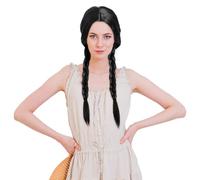 SKHAOVS Parrucca Trecce Parrucche Intrecciate Nere con Rete,Parrucca Nera,Parrucca Donna Carnevale Cosplay Trecce,Parrucca Mercoledì,Per Cosplay Party Carnevale Decorazioni Halloween (nero)