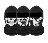 SKHAOVS Passamontagna multifunzione con teschio fantasma, 3 pezzi, maschera da moto e sci, antivento, per sport estivi e invernali, bici, skateboard, snowboard, cosplay