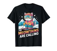 Ski Cat The Meowtains Are Calling Skier Funny Ski Maglietta