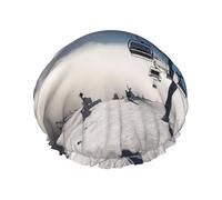 Ski Lift At Sunshine Cuffia da doccia da donna riutilizzabile a doppio strato cuffia da bagno cuffia per capelli impermeabile fascia elastica da donna spa salone doccia cappelli per capelli