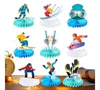 Ski Party Centerpieces - Honeycomb Decor for Table | Paper Material with 15.8-18cm Length, 15.7-18.8cm Height, 109g Lightweight Design, 9 Piece Shower Display, Desk Shelf Counter Holiday Gift