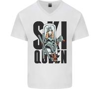 Ski Queen Divertente Sci Mens V-Neck T-Shirt In Cotone