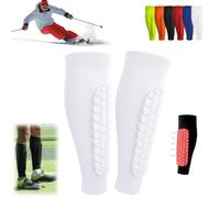 Ski Shin Guards, Football Shin Pads, Ski Shin Protection with Honeycomb Pads, Long Breathable Elastic Ski Shin Pads, Ski Shin Pads,and Ski Guard Socks, Lightweight (White, M)