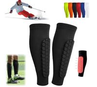 Ski Shin Guards, Football Shin Pads, Ski Shin Protection with Honeycomb Pads, Long Breathable Elastic Ski Shin Pads, Ski Shin Pads,and Ski Guard Socks, Lightweight (Black, L)