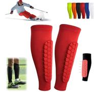 Ski Shin Guards, Football Shin Pads, Ski Shin Protection with Honeycomb Pads, Long Breathable Elastic Ski Shin Pads, Ski Shin Pads,and Ski Guard Socks, Lightweight (Red, XL)