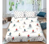 Skiing peoplecopripiumino morbida 3 Pezzi stampa 3D con cerniera Winter sports illustration Set Di Copripiumino con federe per cuscini traspirante for bambini e adolescenti Double（200x200cm）