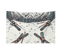 Skiing with Gear Set Bandiera 3x5 Ft No Fade Bandiera di benvenuto Giardino Cortile Casa Bandiere Decorative Giardino Cortile Cartello Interno Esterno Banner Party Home Decor