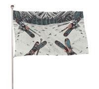 Skiing with Gear Set Flag 89x149,9 cm Bandiera da giardino stampata su entrambi i lati Banner decorativo non sbiadisce Bandiera da cortile con occhielli in ottone Sfondo fotografico da appendere per