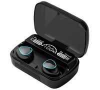 Skiitches Cuffie wireless Tws Bluetooth V5.1 con display a LED, mini auricolari stereo con microfono vivavoce, nero