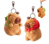 SKIKHN Capybara Peluche Portachiavi, 2 Pezzi Ciondolo Capybara,Capibara Portachiavi Giocattoli con Fragola Zaino Tartaruga,Cartone Animato Keyring Appeso Borsa Decorazione Donna Borsa Ornamento