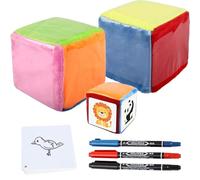 SKIKHN Dadi Educativi Fai-Da-Te con Tasca, 2 Pezzi Cubi di Apprendimento in Morbida Schiuma, Cubi con Tasche con 20 Carte Vuote e 3 Penna, per Asilo, Scuola Materna, Apprendimento Precoce