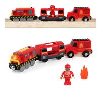 SKIKHN Ferrovia in legno per i vigili del fuoco, treno locomotiva a batteria, con luce e suono, auto giocattolo per bambini e bambine, rosso