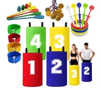 SKIKHN Giochi all'Aperto per Bambini, Giochi di Lancio Luminosi, Giochi per Feste, Lancio dell'Anello, Giochi da Giardino per Bambini, Corsa nei Sacchi, Corsa con l'Uovo e il Cucchiaio