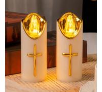 SKIKHN Lumini Cimitero Led Batteria, 2 Pezzi Lumini Cimitero, Candele Led, Candela Riutilizzabile Per Cimiteri e Memoriali, Adatta a Tombe, Chiese