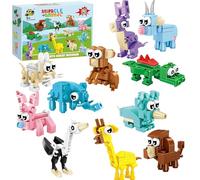 SKIKHN Mini set di mattoncini da costruzione, 12 pezzi, per il compleanno dei bambini, giocattolo da costruzione, multicolore con animali, giocattolo Montessori 3 in 1, per bambini dai 6 anni in su