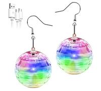 SKIKHN Orecchini a Sfera da Discoteca,1 Paio Disco Ball Orecchini,LED Orecchini,Orecchini LED Ricaricabili con 16 RGB Luce,Discoteca Orecchini Pendenti,Accessori Discoteca per Carnevale Donne