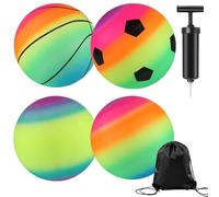 SKIKHN Palline Arcobaleno PVC, 4 Pezzi Pallone da Spiaggia, Pallone Gonfiabile, Palline da Spiaggia Arcobaleno, Palla Morbida in PVC con Pompa, per Bambini Adulti Interni Esterni Spiaggia Piscina