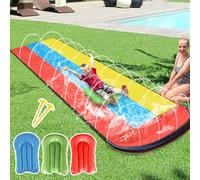 SKIKHN Scivolo d'Acqua Triplo Racer,480x210CM Scivolo Acquatico Giardino,con Irrigatore e 3 Tavole Gonfiabili,5Toppa di Riparazione,per Bambini Adulti,Festa Estiva,Prato,Attività Acquatiche All'Aperto