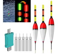 SKIKHN Set di 3 Pose LED da Pesca con Indicatore di Morso,Pose da Pesca Intelligenti con Caricabatteria e 5 Batterie a Stick,LED Pose da Pesca con Sensore Gravity,Set di Accessori per la Pesca