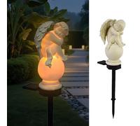 SKIKHN Statue da Giardino a Forma di Angelo Custode, Impermeabile Statue da Giardino di Angeli Solari, Angioletto per Cimitero con Picchetto di Terra, per Tomba/Cimitero, per Prato, Cortile