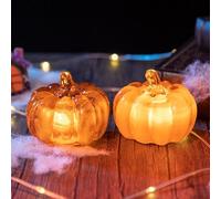 SKIKHN Zucca Luminosa,2 Pezzi Lanterne a Forma di Zucca a LED,Zucche Decorazione Autunnale,Set Di Decorazioni Autunnali,Luci di Zucca per la Festa di Halloween del Ringraziamento Autunnali