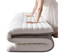 Skin Friendly 4 inch Japanese Padded Futon Mattress Foldable Floor Couch Tatami Mat, Roll Up Shikibuton, Floor Beds for Adults, Guest Sleeping Pad, and Camping Bed ( Color : White , Size : Full )