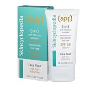 Skincyclopedia SPF 50 Crema Solare Fluido Solare per il Viso con Niacinamide e Tea Tree contro brufoli, SPF 50 Sun Protection Face Fluid, UVA e UVB, Protezione solare ad alto spettro, 50 ml