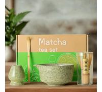 Skinkura Set per matcha in ceramica da 4 pezzi: ciotola per Chawan, frusta e cucchiaio in bambù, supporto frusta | Strumenti completi per la cerimonia del tè Matcha giapponese | Qualità premium