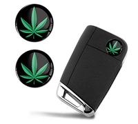 SkinoEu® 2 x Ø14mm Adesivi Resinati 3D Stickers Marijuana Foglie Canapa Cannabis Weed Rasta Portachiavi Accessori Ricambi Copri Chiave Telecomando per Auto Moto Finestrìno Tuning KSK 18
