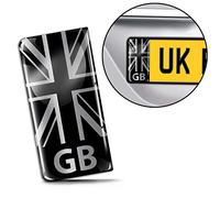 SkinoEu® 2 x Adesivi Resinati 3D Gel per Targa Stickers Auto Motociclo Tuning Bandiera Nazionale del Regno Unito Argento UK GB Union Jack Flag Europe Identificazione Europeo QS 28
