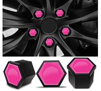 SkinoEu 20 Pezzi Tappi a Vite Ruota Set Universale 17mm Copridadi Ruota per Auto, Antifurto Tappo Ruota, Tappi Dadi Ruota Cerchione con Estrattore Rosa NB 40