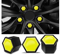 SkinoEu 20 Pezzi Tappi per Dadi Ruota 17mm Copri Dadi per Bulloni della Ruota Esagonali per Pneumatici con Set di Strumenti di Rimozione per Auto Giallo NC 4