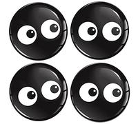 SkinoEu® 4 x 50mm Adesivi Resinati 3D Gel Stickers Auto Coprimozzo Universale Logo Silicone Autoadesivo Stemma Adesivo Copricerchi Tappi Ruote Occhi Nero A 1850